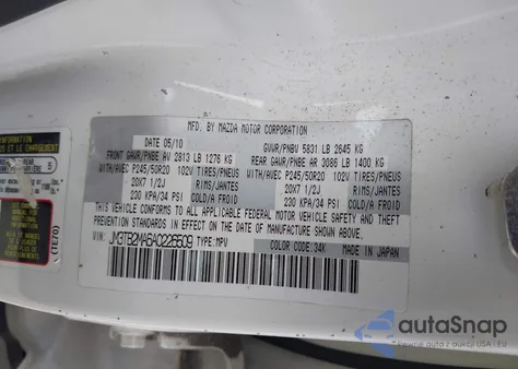 2010 Mazda Cx-9 Grand Touring z USA, uszkodzony, nr VIN JM3TB2MA6A0226509